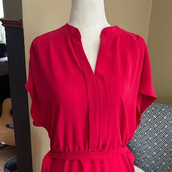 🆕 Chic iyla Coral/Red V-Neck Dress, NWT, Size XL - Picture 2 of 12